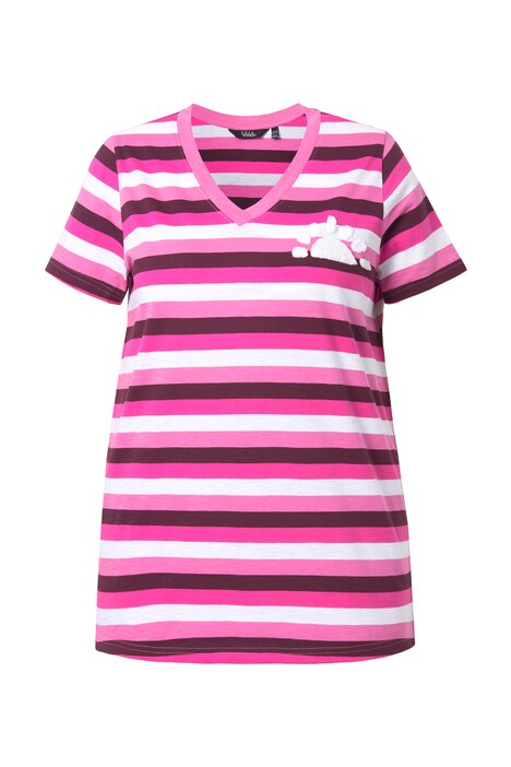 Pruhované tričko, slunce, A střih, výstřih do V, krátké rukávy