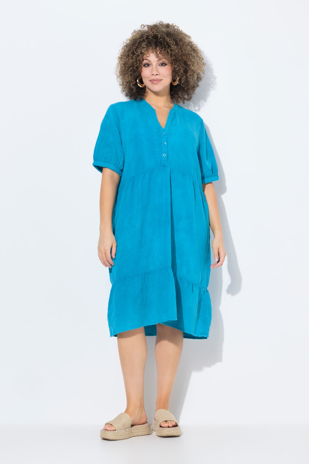 Große Größen Musselin-Kleid, Damen, türkis, Größe: 50/52, Baumwolle, Ulla Popken