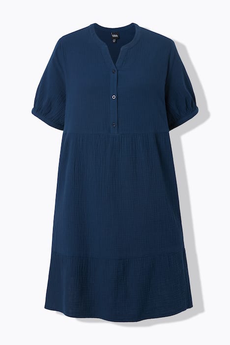 Musselin-Kleid, A-Linie, Tunika-Ausschnitt, Halbarm