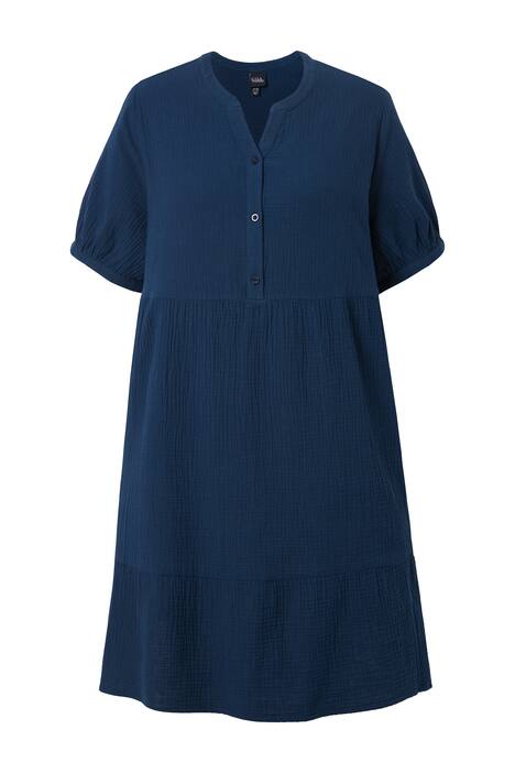 Mušelínové šaty, A střih, tunikový výstřih, krátké rukávy