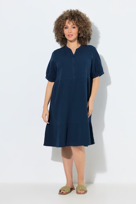 Musselin-Kleid, A-Linie, Tunika-Ausschnitt, Halbarm