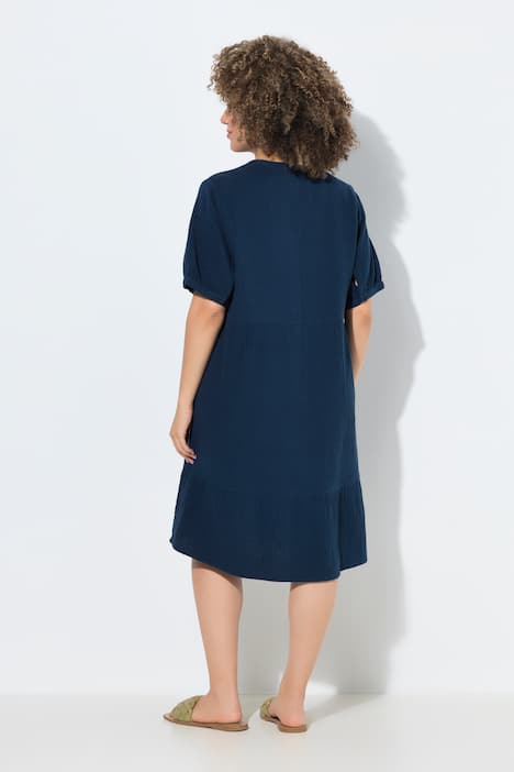 Musselin-Kleid, A-Linie, Tunika-Ausschnitt, Halbarm