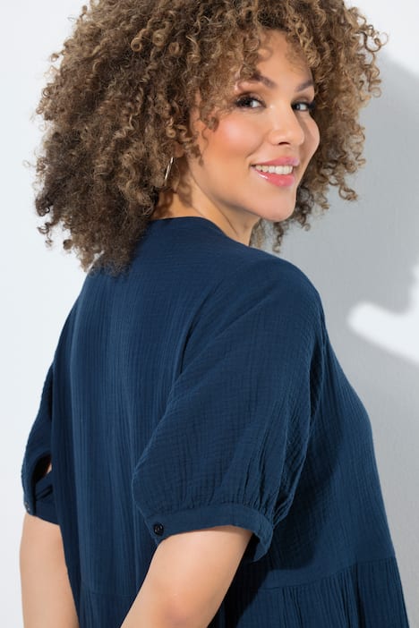 Musselin-Kleid, A-Linie, Tunika-Ausschnitt, Halbarm