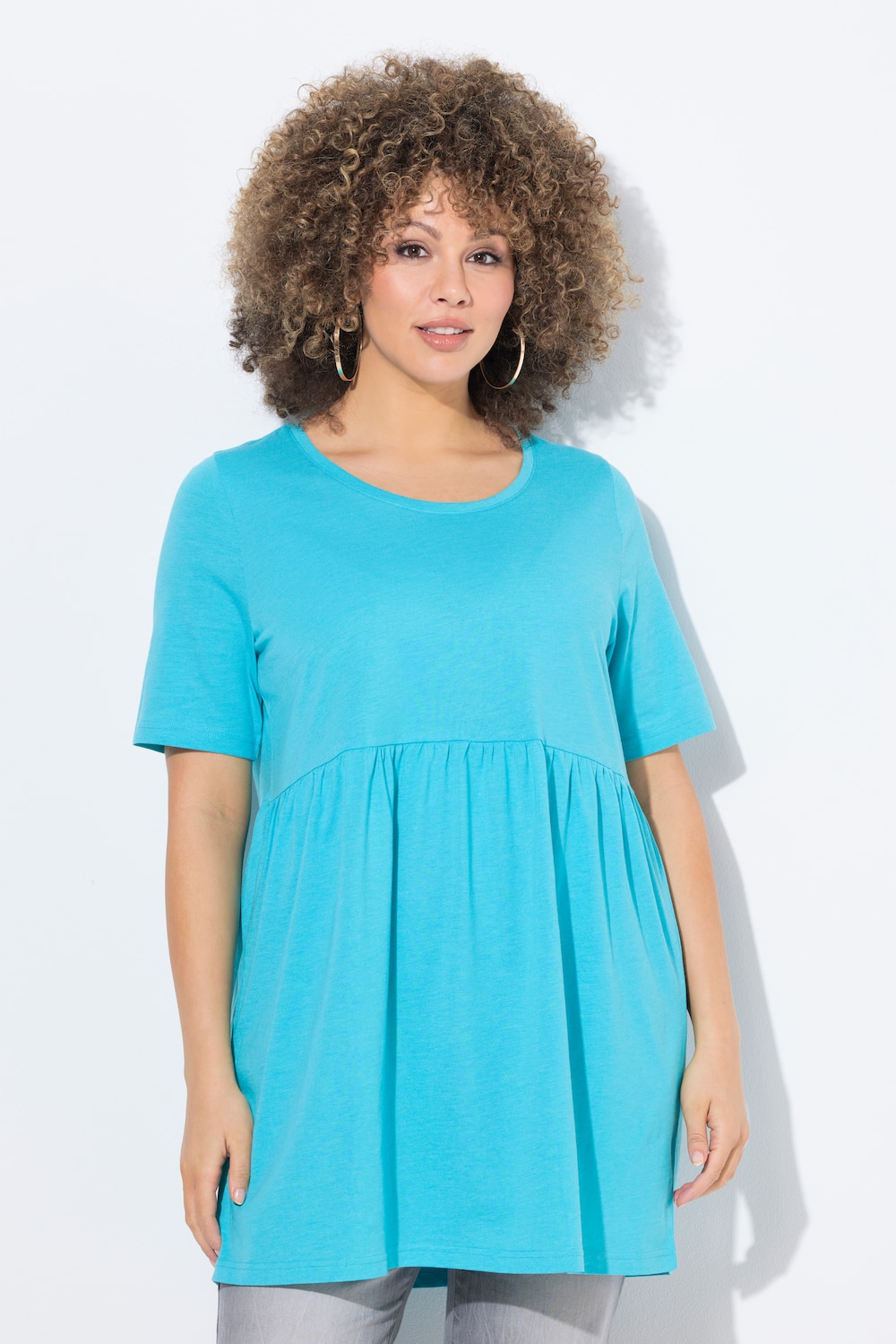 Große Größen T-Shirt, Damen, türkis, Größe: 50/52, Baumwolle/Polyester, Ulla Popken