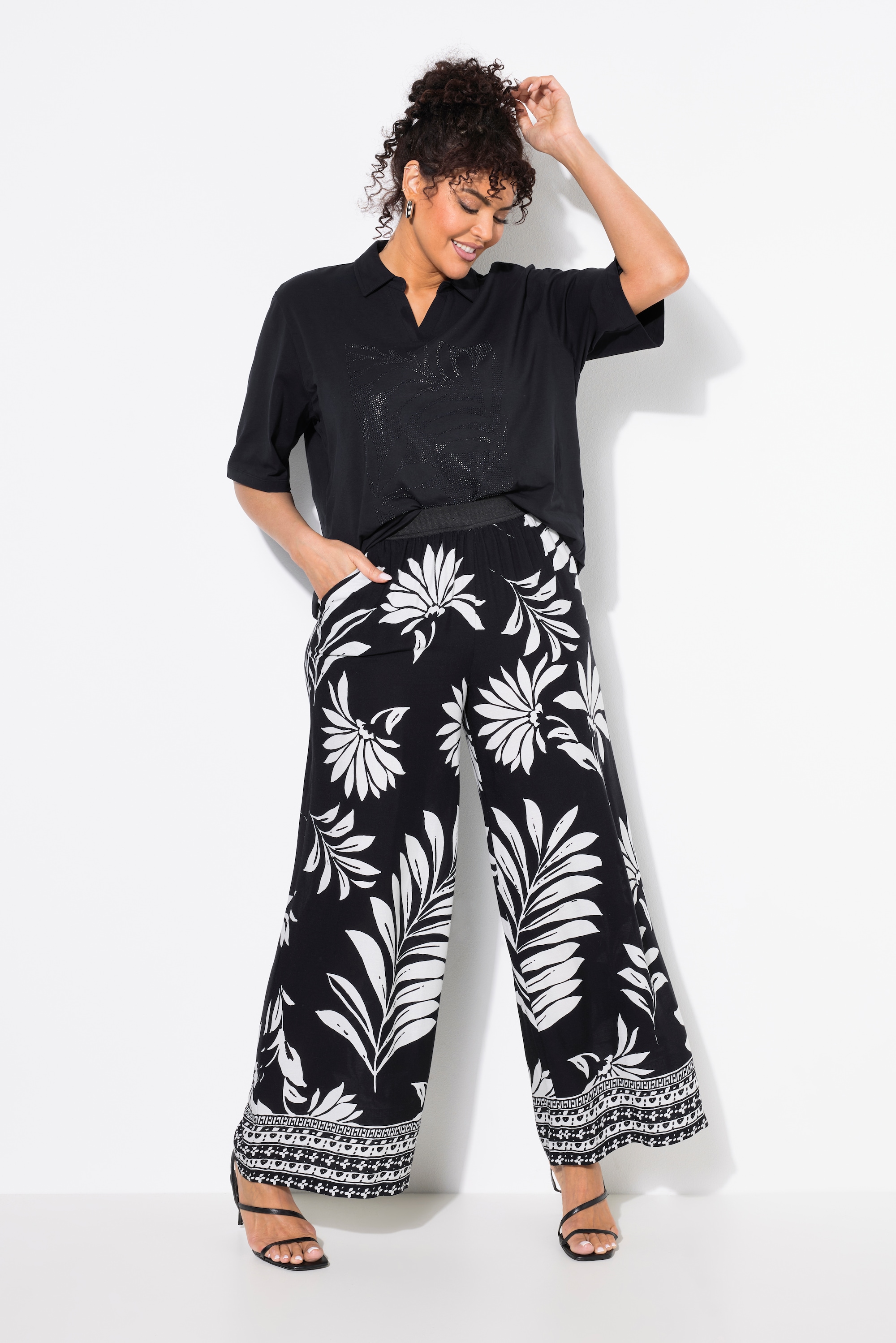 Ulla Popken Damen große Größen Hose Blüten weites gerades Bein