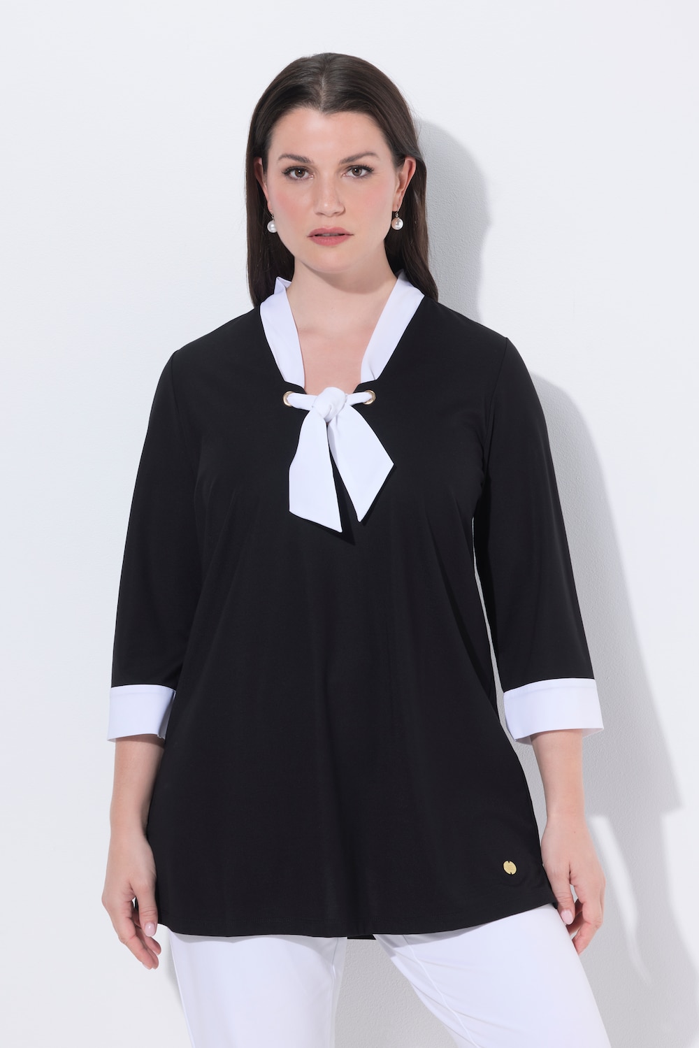 Große Größen Schluppen-Shirt, Damen, weiß, Größe: 46/48, Polyester/Viskose/Synthetische Fasern, Ulla Popken