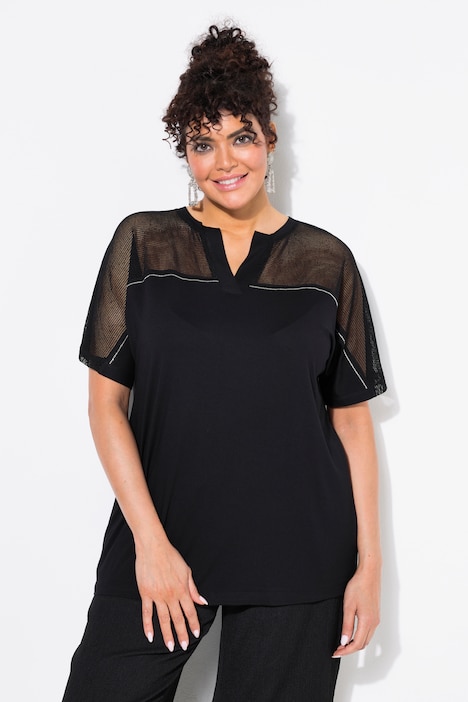 Maglia dal taglio oversize con inserto in mesh, scollo a tunica e mezze maniche