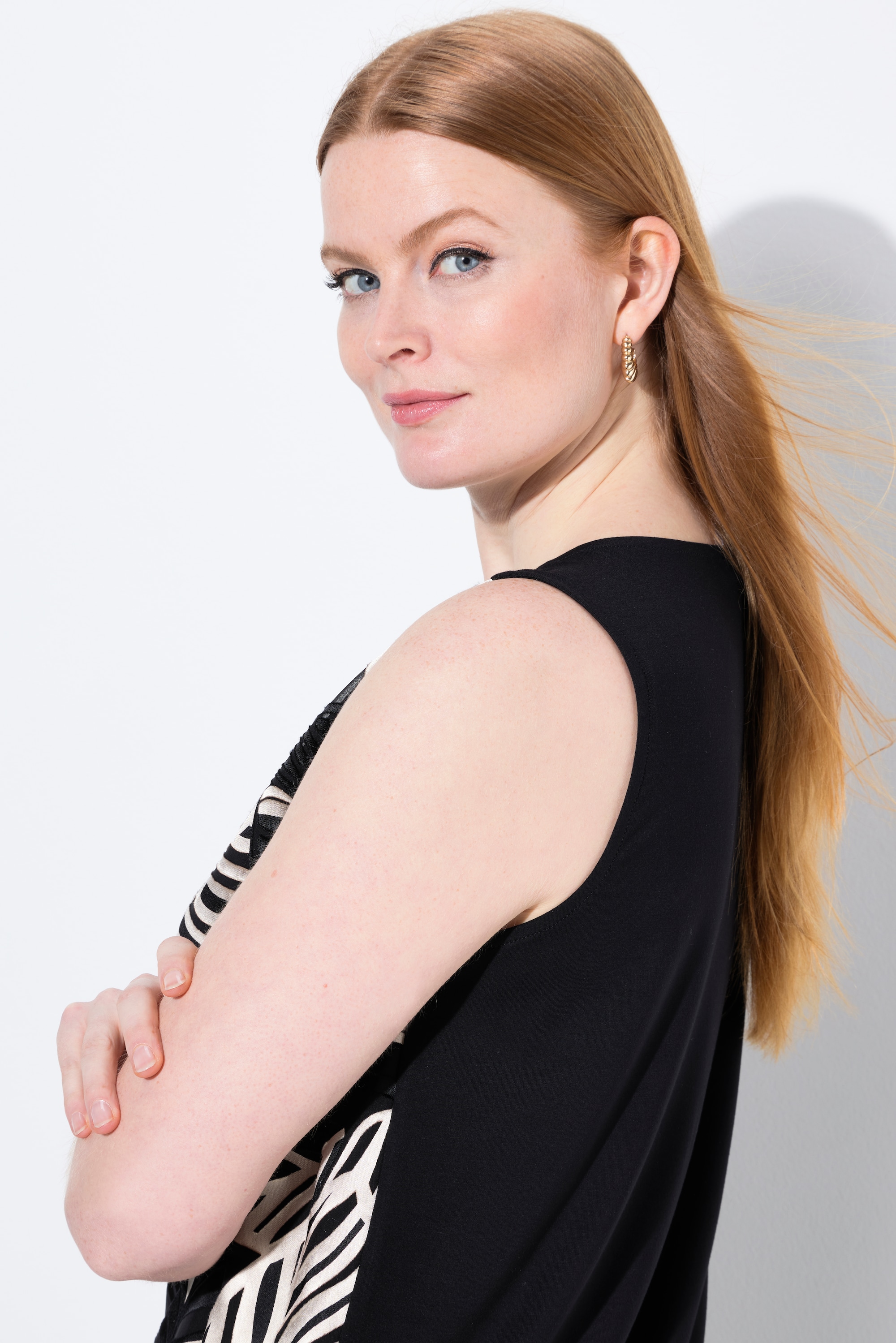 Ulla Popken Damen große Größen Blusentop Blätter A Linie Rundhals