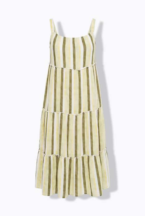 Midi-jurk met schouderbandjes, strepen, A-lijn, mouwloos