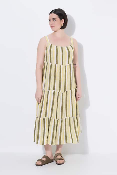 Midi-jurk met schouderbandjes, strepen, A-lijn, mouwloos