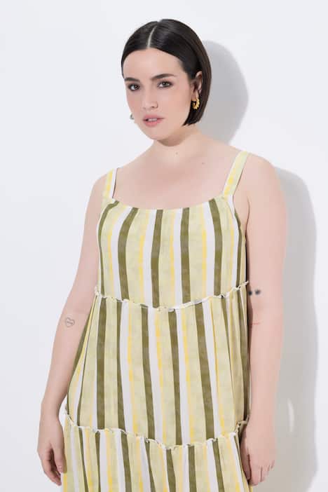 Midi-jurk met schouderbandjes, strepen, A-lijn, mouwloos