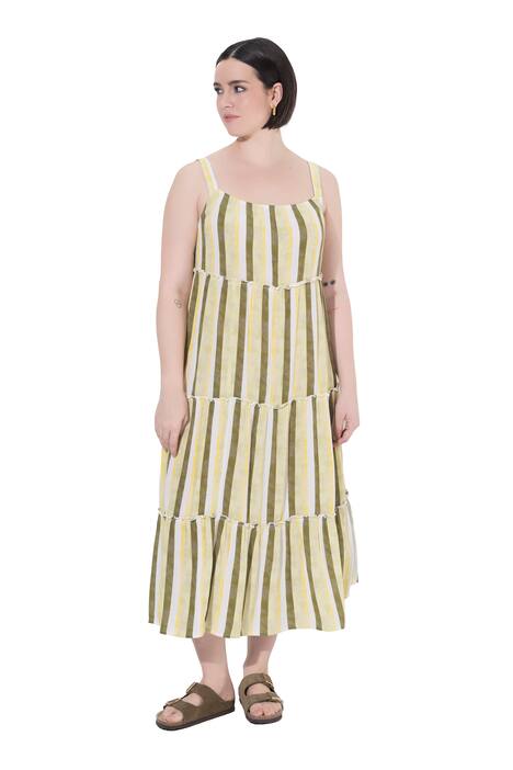 Midi šaty na ramínka, pruhy, A střih, bez rukávů