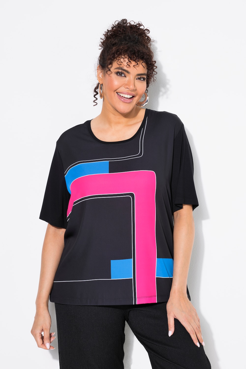 Große Größen Shirt, Damen, schwarz, Größe: 54/56, Polyester/Viskose, Ulla Popken