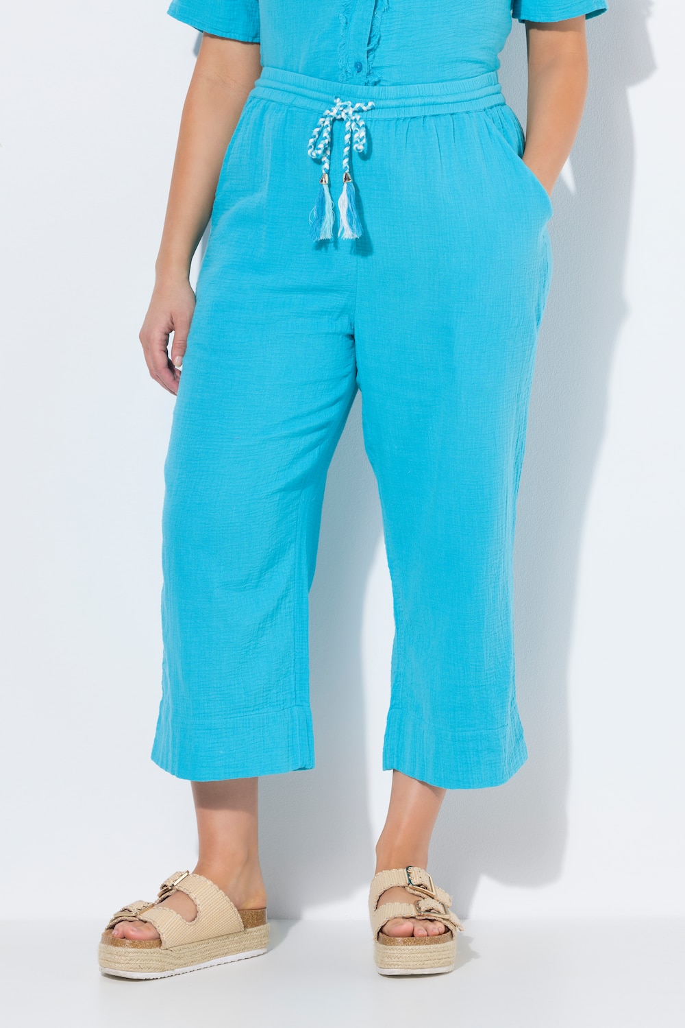 Große Größen Musselin-Culotte Rose, Damen, türkis, Größe: 50/52, Baumwolle, Ulla Popken