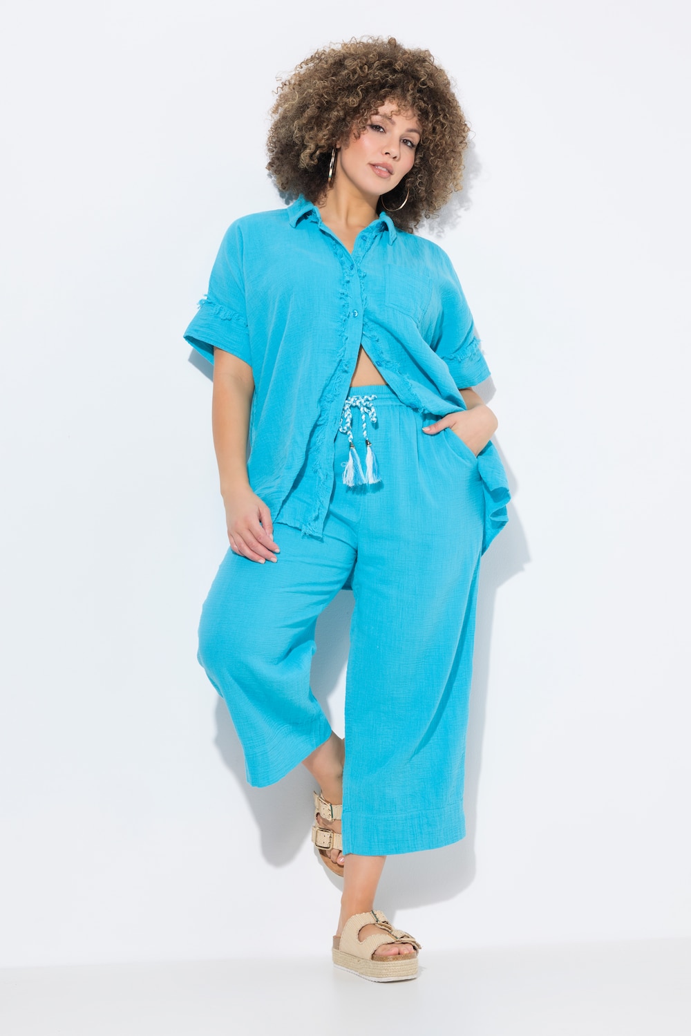Große Größen Musselin-Culotte Rose, Damen, türkis, Größe: 42/44, Baumwolle, Ulla Popken