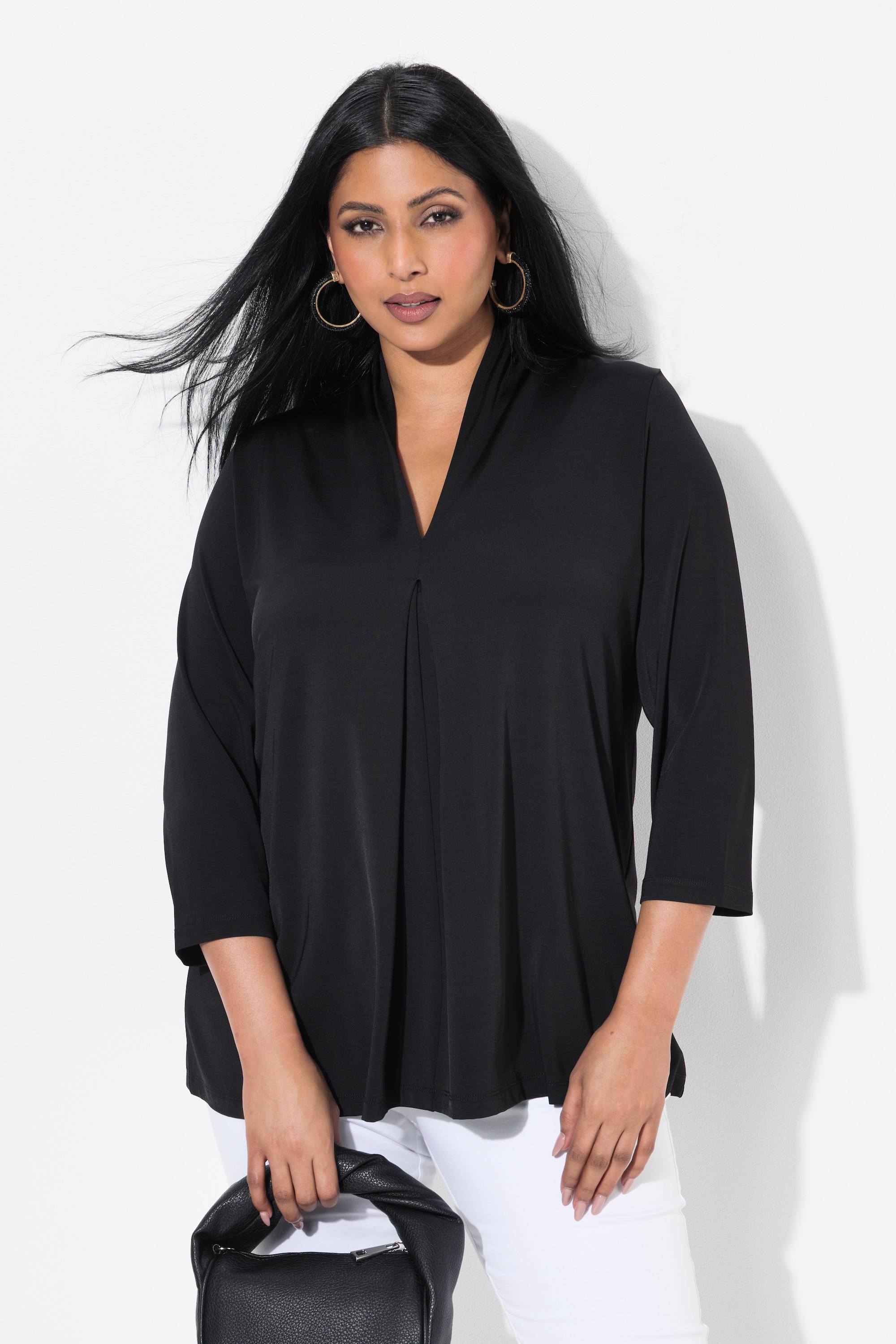 Ulla Popken Damen große Größen Slinkyshirt A Linie Kelchkragen Zierfalte