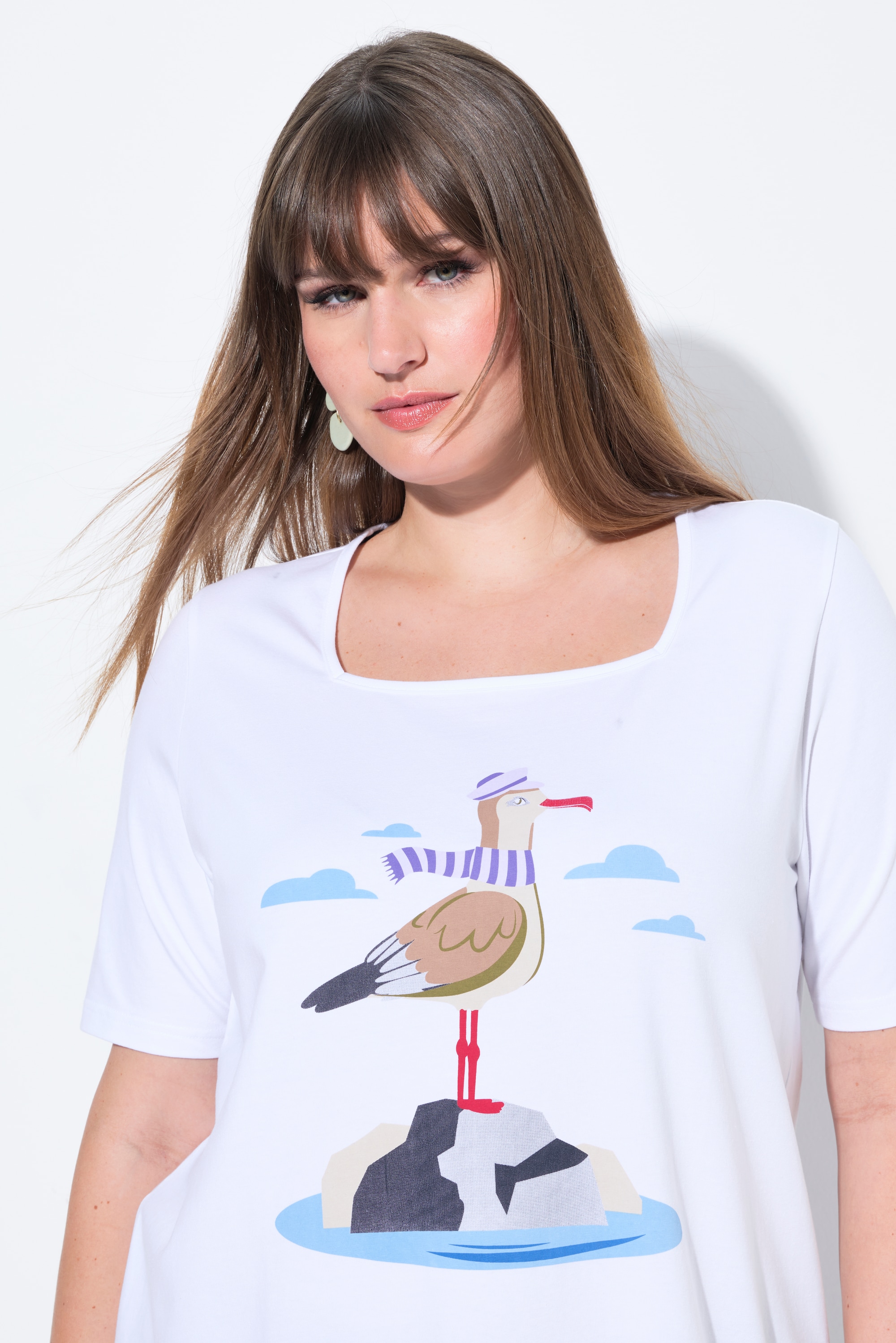Ulla Popken Damen große Größen T Shirt Möwe Classic Carree Ausschnitt