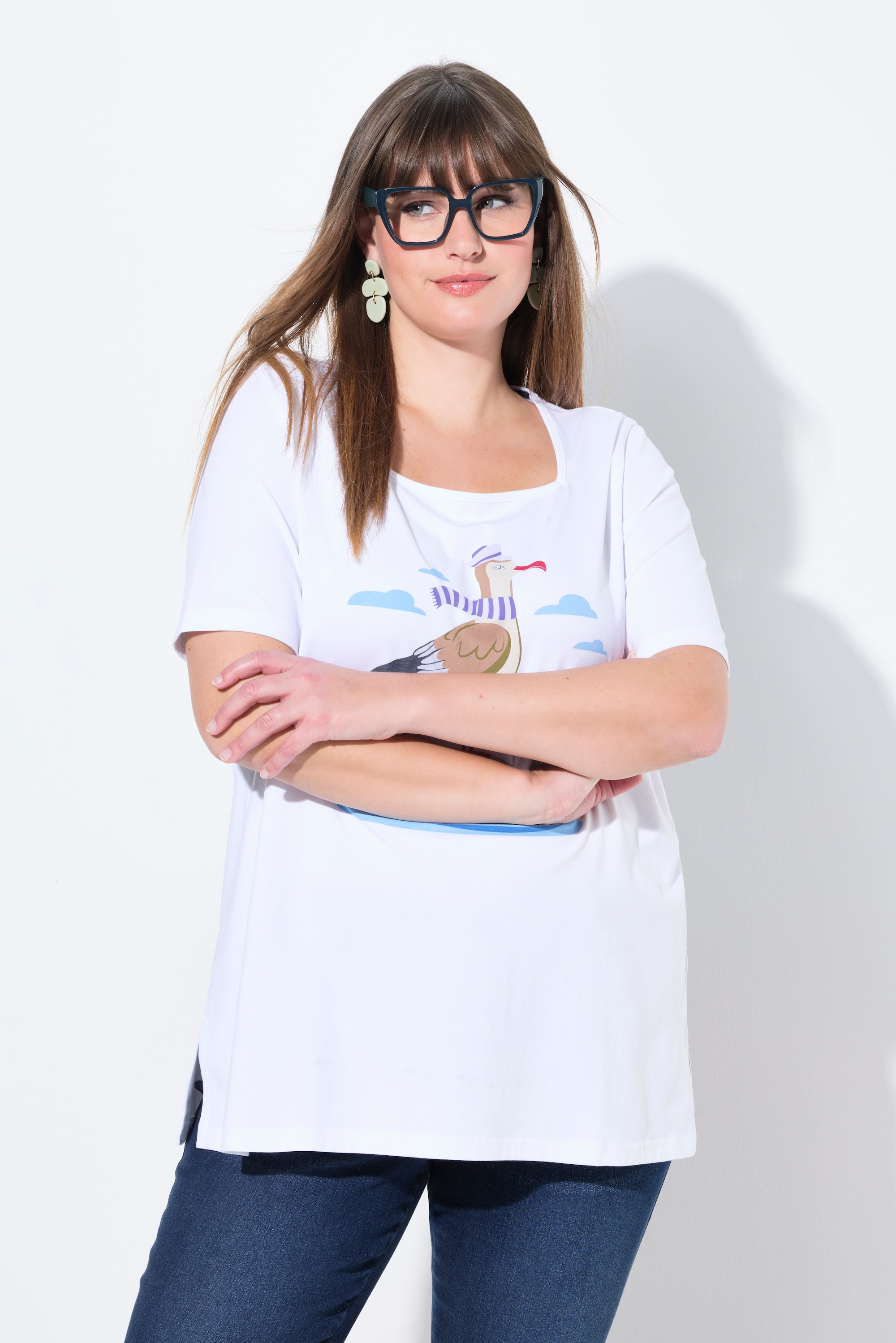 Ulla Popken Damen große Größen T Shirt Möwe Classic Carree Ausschnitt