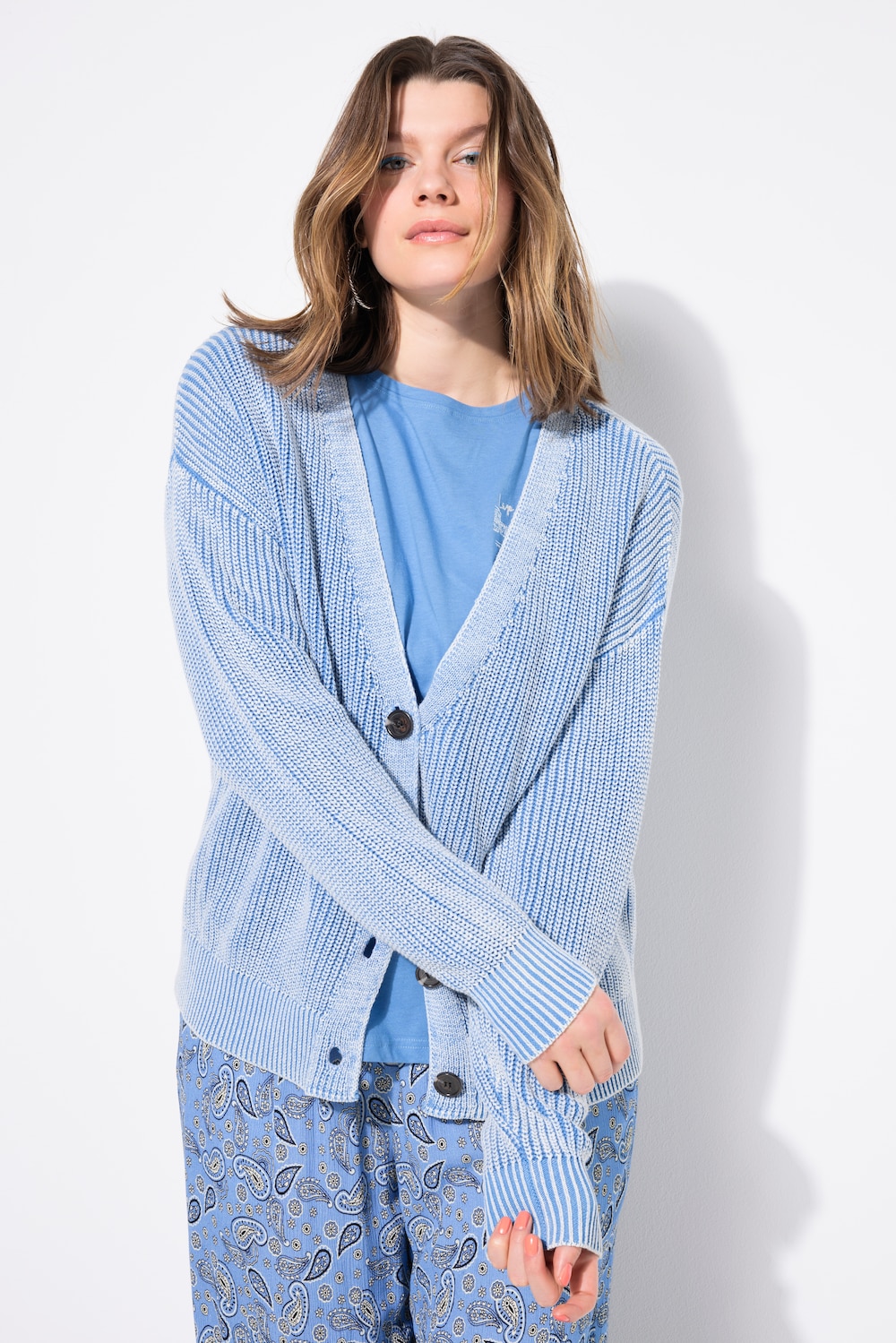 Große Größen Strickjacke, Damen, blau, Größe: 46/48, Baumwolle, Studio Untold