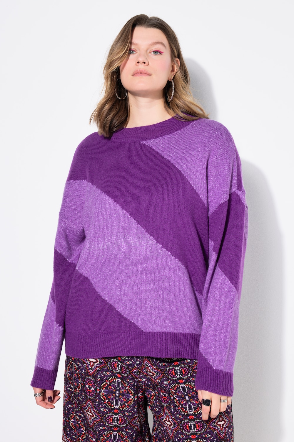 Pullover, oversized, diagonale Blockstreifen
