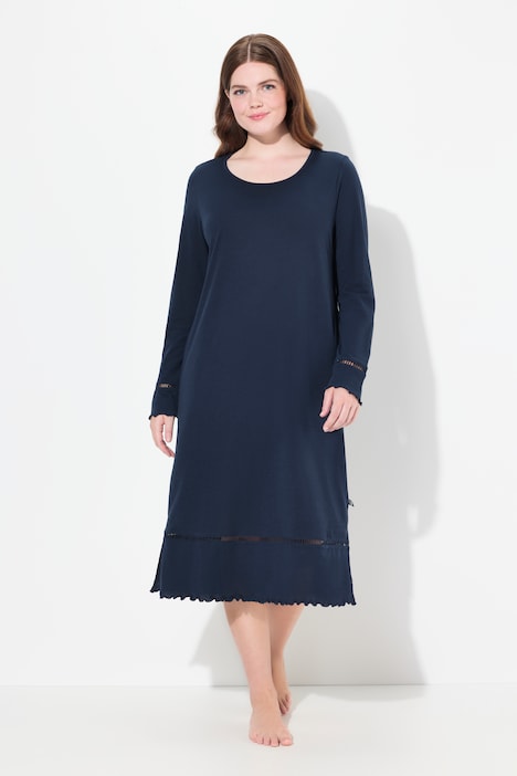 Openwork Ribbon Trim Long Sleeve Nightgown