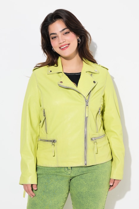 Leder-Bikerjacke, echtes Leder, Farbe, Langarm