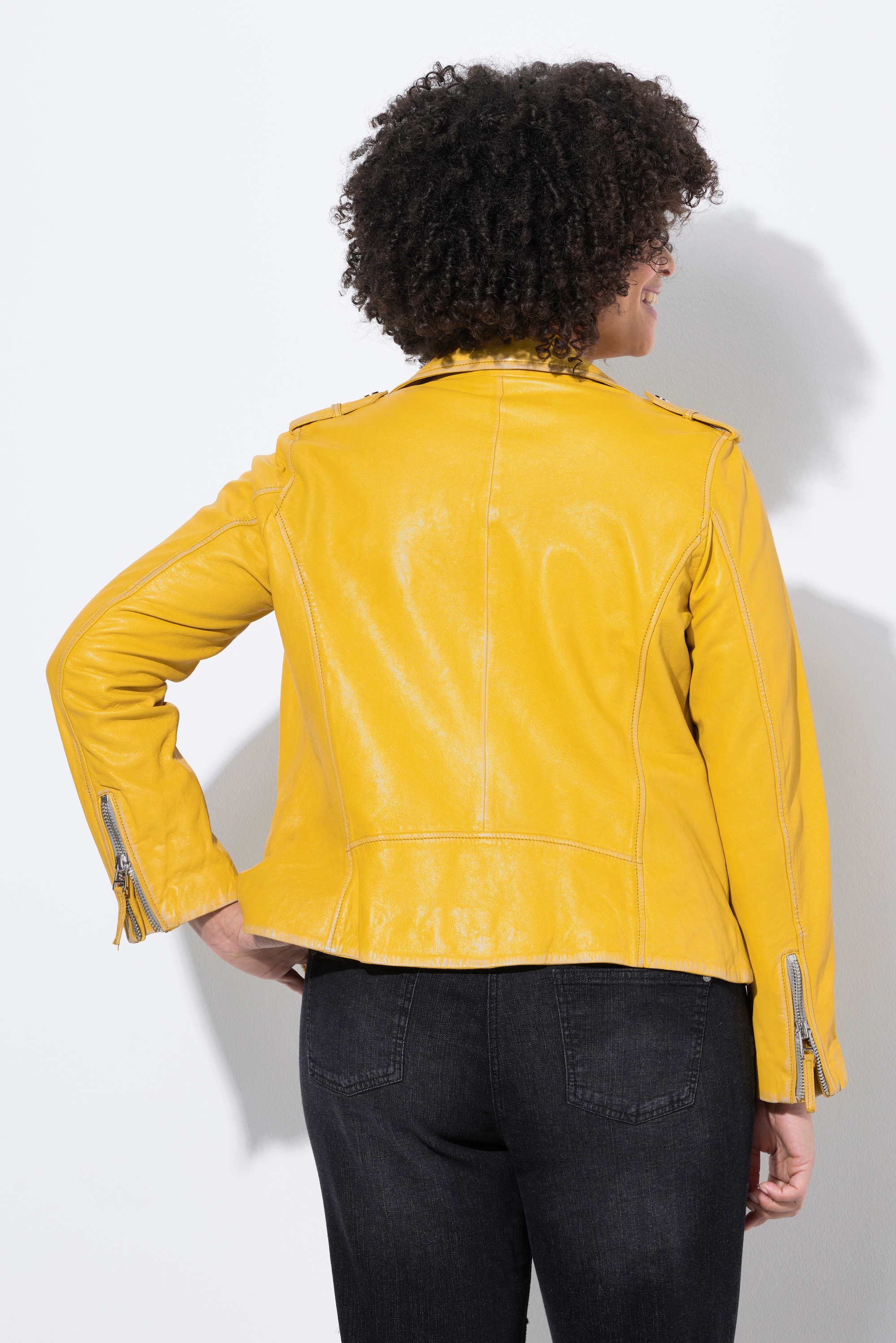Angel of Style Damen große Größen Leder Bikerjacke echtes Leder Farbe