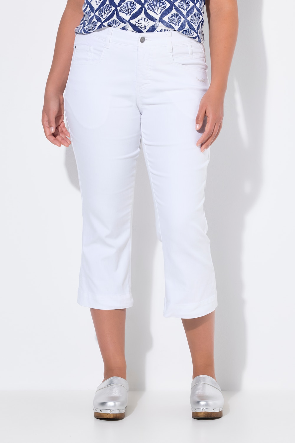 Große Größen 3/4 Straight-Jeans, Damen, weiß, Größe: 42, Baumwolle/Synthetische Fasern, LAURASON
