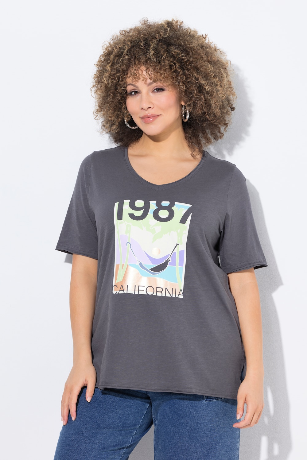 Große Größen T-Shirt, Damen, grau, Größe: 42/44, Baumwolle, Ulla Popken