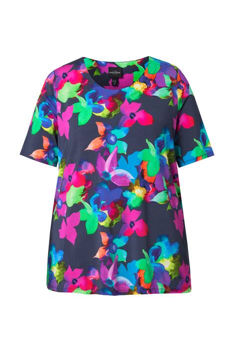 Slinky tričko, květy, A střih, kulatý výstřih, krátké rukávy