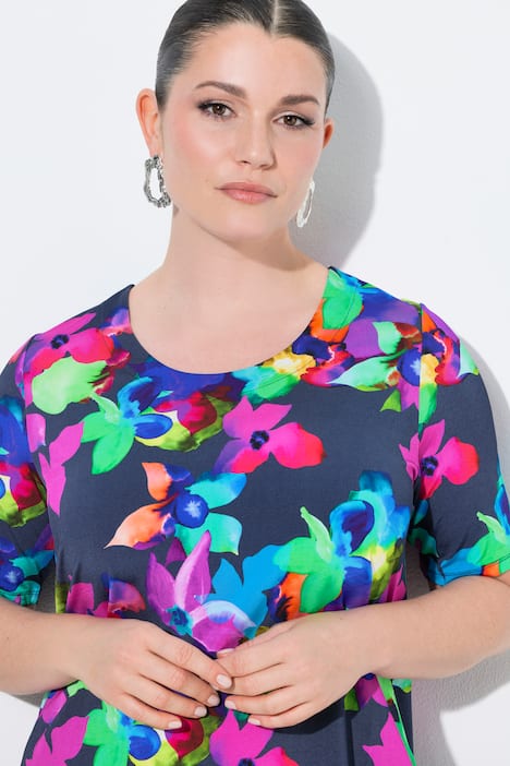 Slinky shirt, bloemen, A-lijn, ronde hals, halve mouwen