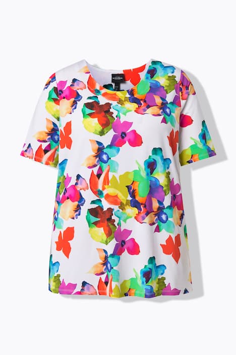 Slinky shirt, bloemen, A-lijn, ronde hals, halve mouwen