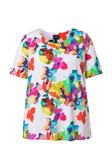 Slinky tričko, květy, A střih, kulatý výstřih, krátké rukávy
