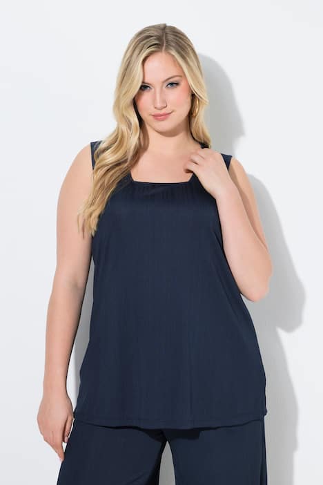 Top, ribjersey, A-lijn, carréhals, mouwloos