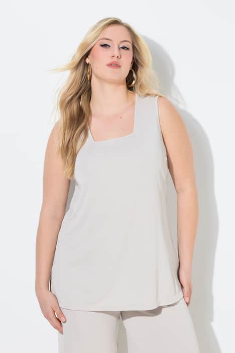 Top, ribjersey, A-lijn, carréhals, mouwloos