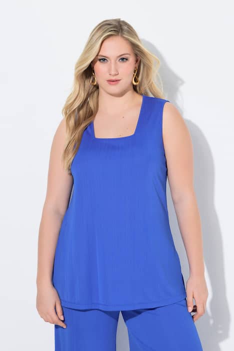 Top, ribjersey, A-lijn, carréhals, mouwloos