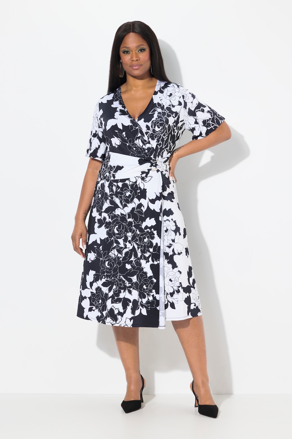 Große Größen Slinky-Kleid, Damen, schwarz, Größe: 46/48, Viskose, Ulla Popken