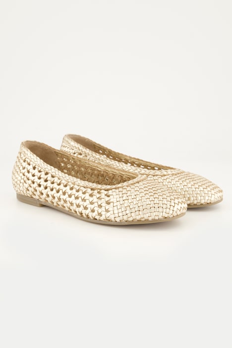 Ballerines en cuir tressé, talon bottier - largeur H