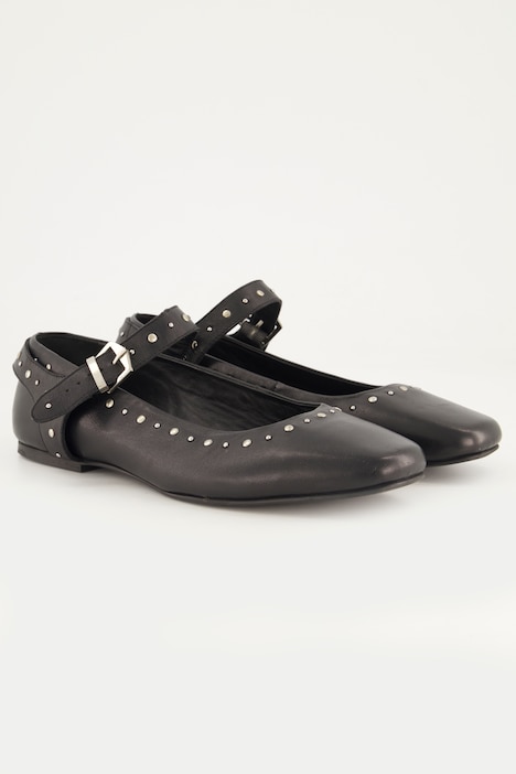 Ballerines en cuir, rivets fantaisie - largeur H