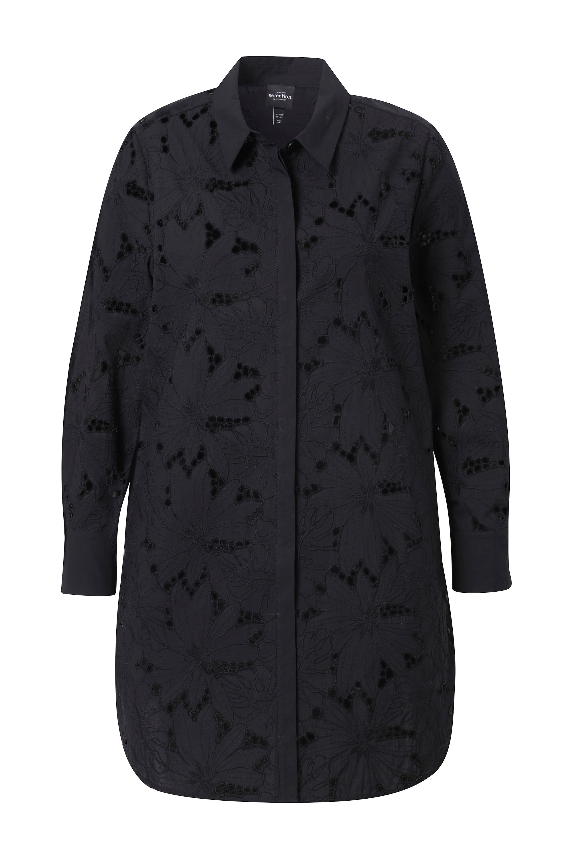 Ulla Popken Damen große Größen Longbluse Lochspitze Hemdkragen Langarm 838754