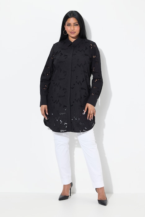 Broderie Anglaise Long Sleeve Button Down Shirt Dress