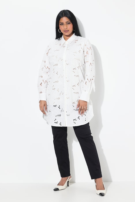 Broderie Anglaise Long Sleeve Button Down Shirt Dress