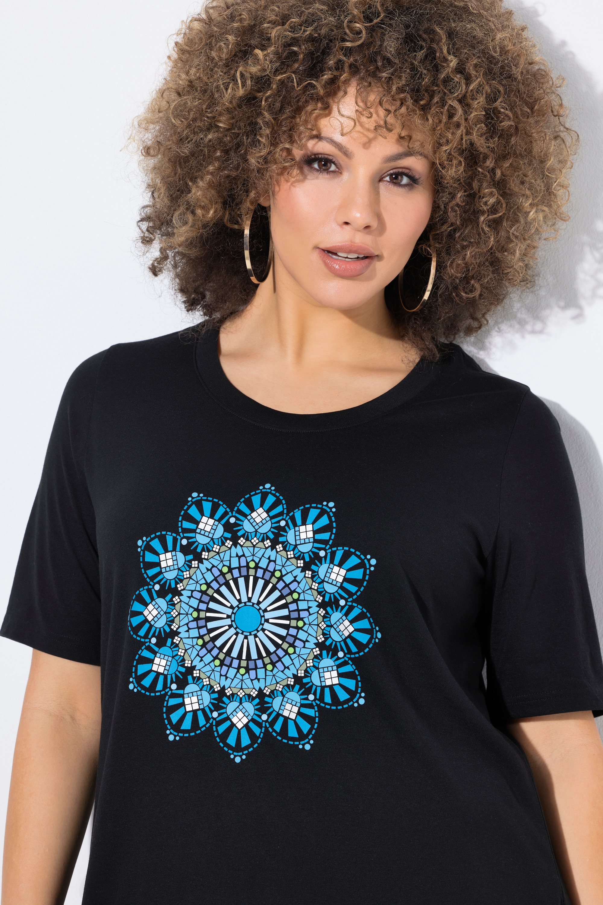 Ulla Popken Damen große Größen T Shirt Mandala A Linie Rundhals Halbarm 838774