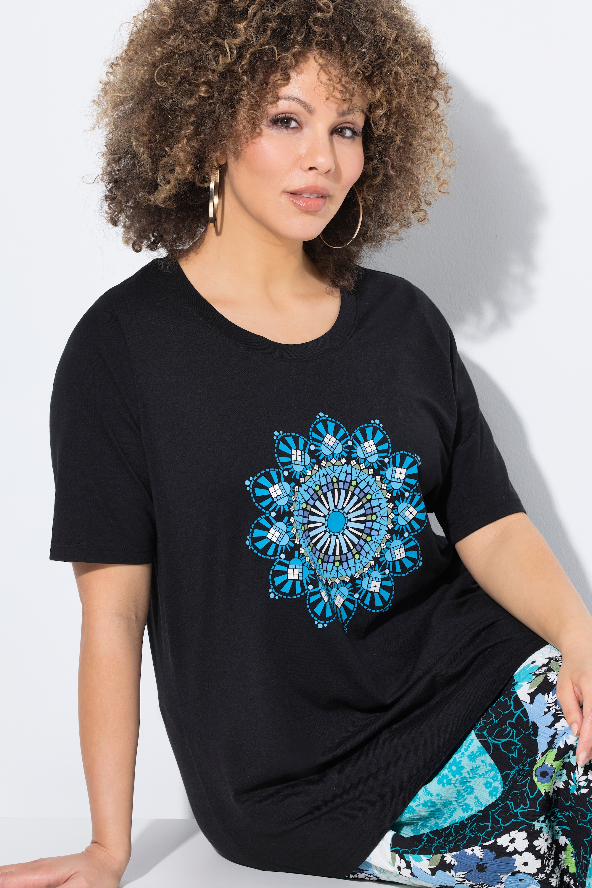 Ulla Popken Damen große Größen T Shirt Mandala A Linie Rundhals Halbarm 838774