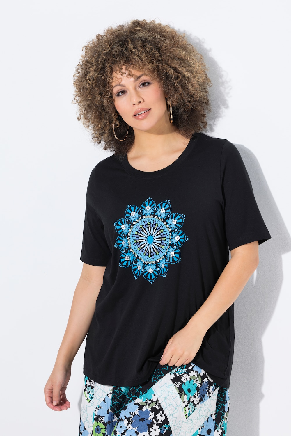 T-Shirt, Mandala, A-Linie, Rundhals, Halbarm