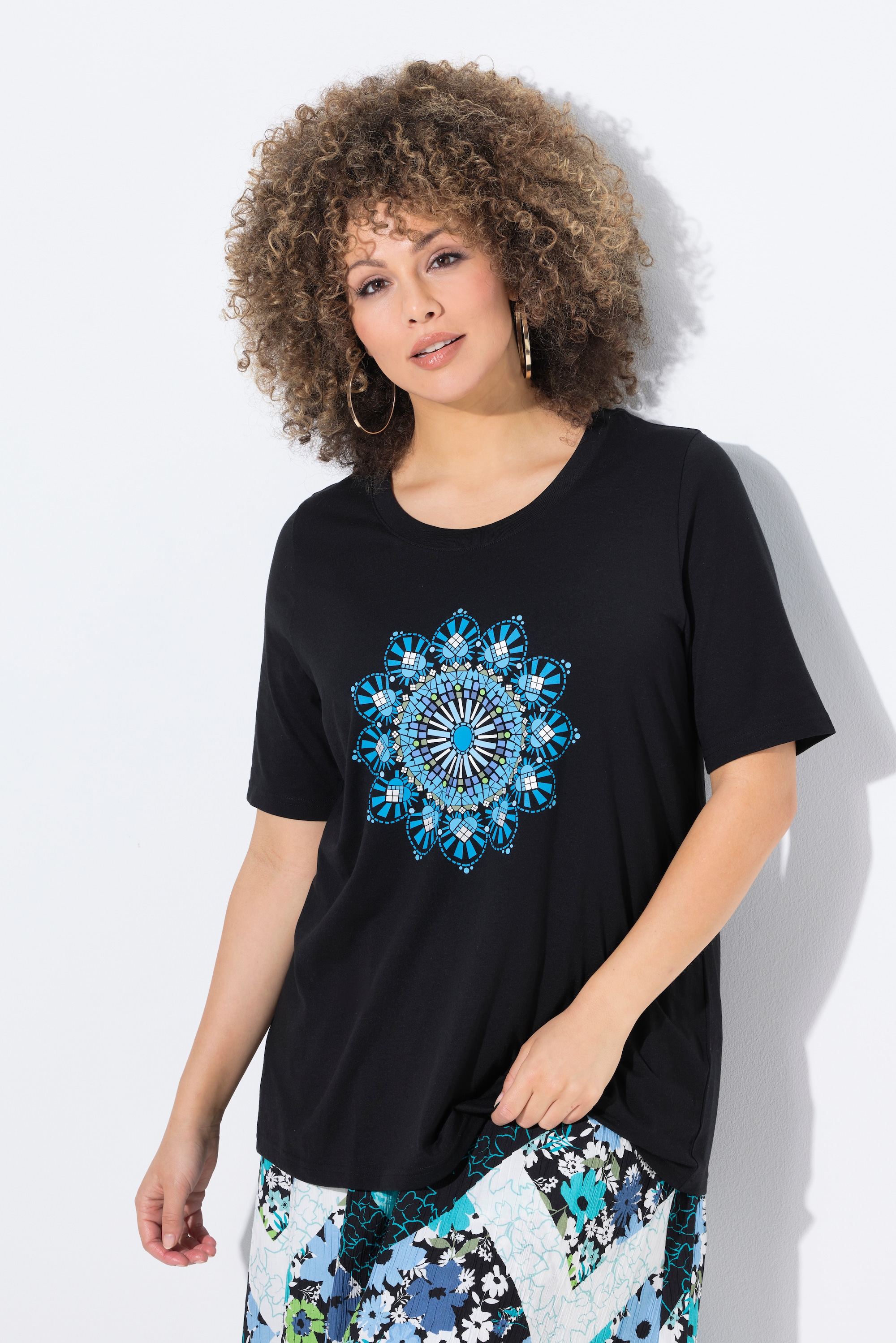Ulla Popken Damen große Größen T Shirt Mandala A Linie Rundhals Halbarm 838774