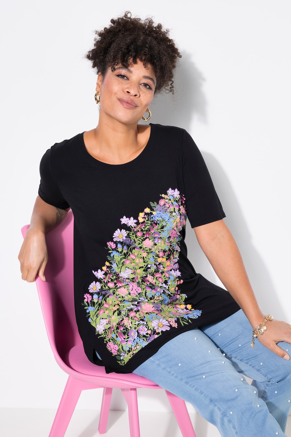 T-Shirt, A-Linie, Blumen-Motiv