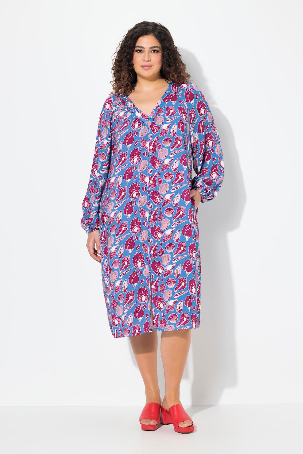 Thumbnail - Große Größen Midikleid, Damen, blau, Größe: 62/64, Viskose, Ulla Popken