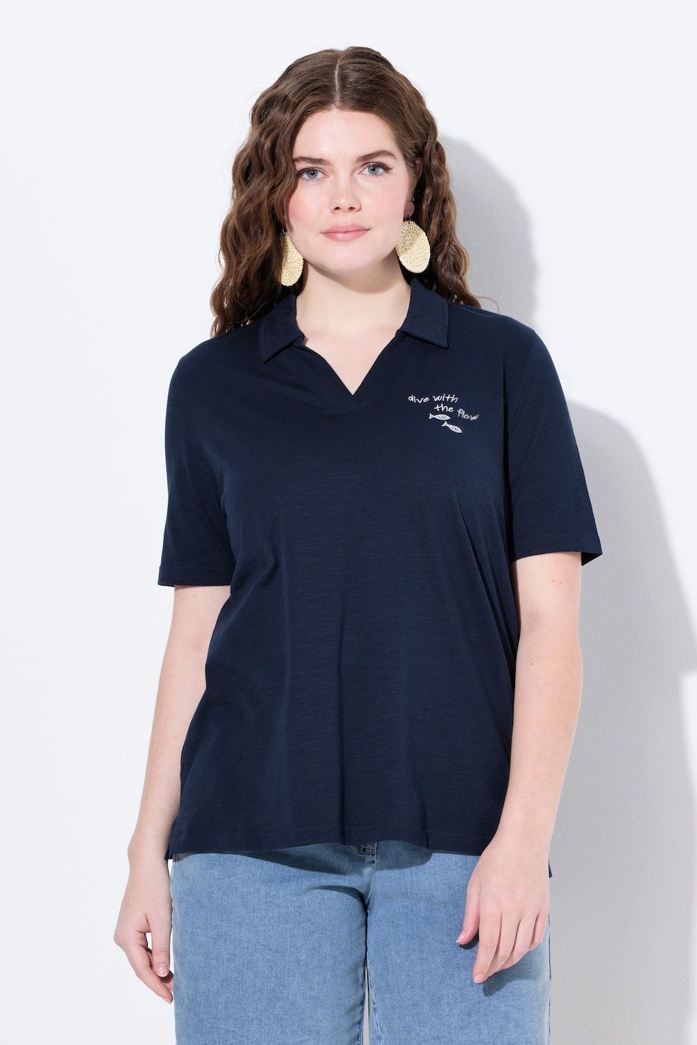 Große Größen Poloshirt, Damen, blau, Größe: 54/56, Baumwolle, Ulla Popken