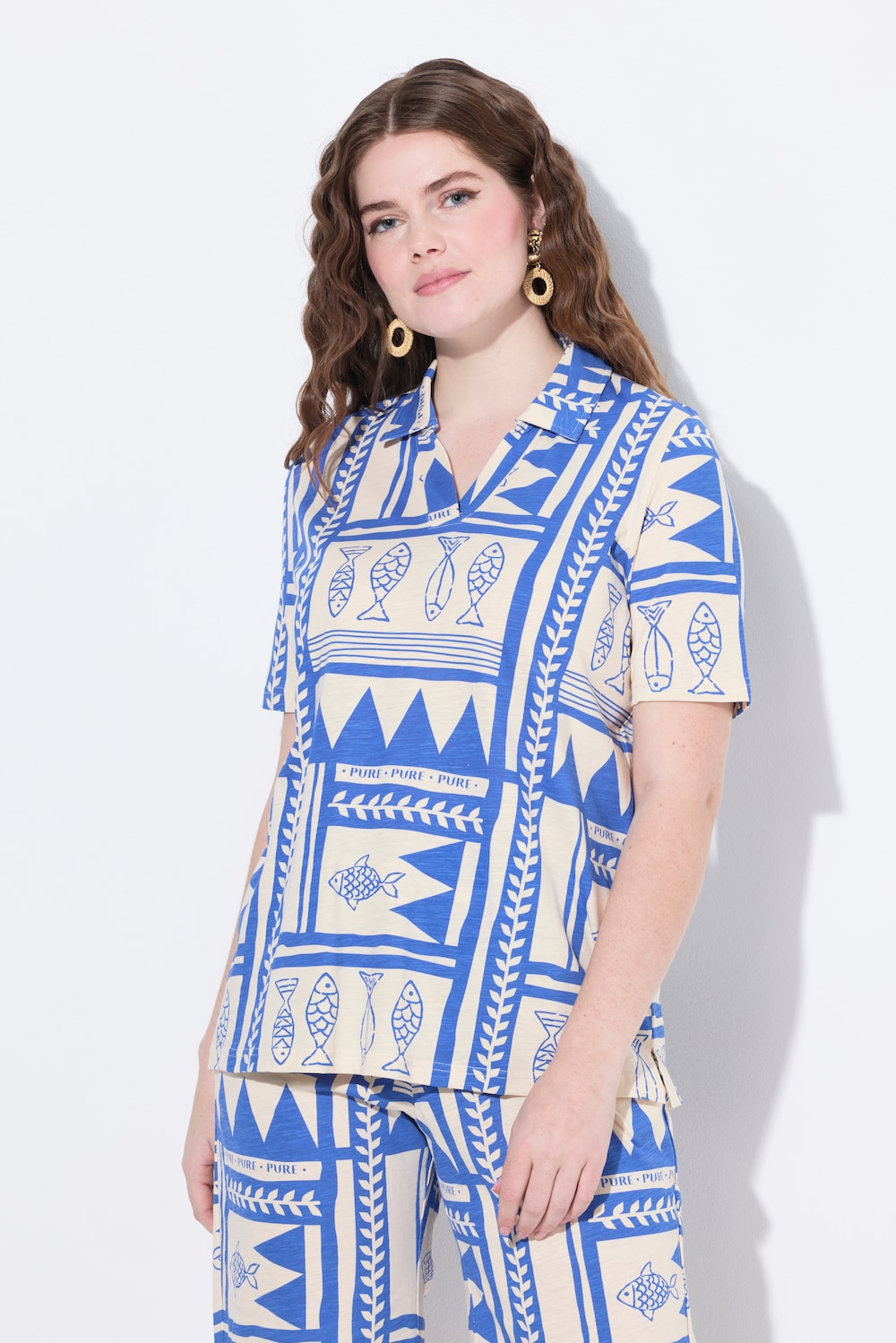 Große Größen Poloshirt, Damen, blau, Größe: 42/44, Baumwolle, Ulla Popken